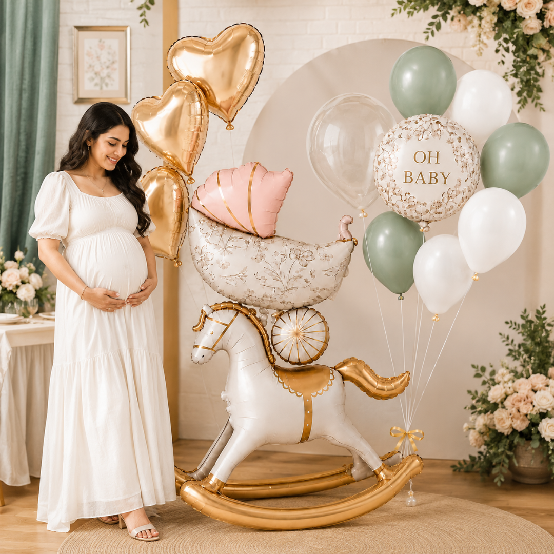 Horse Pink Teddy Pram Ballloon Set - 13PC