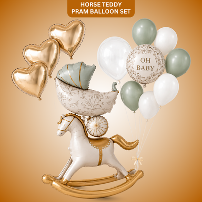 Horse Teddy Pram Blue Balloon Set - 13PC