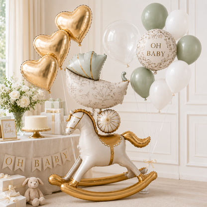 Horse Teddy Pram Blue Balloon Set - 13PC