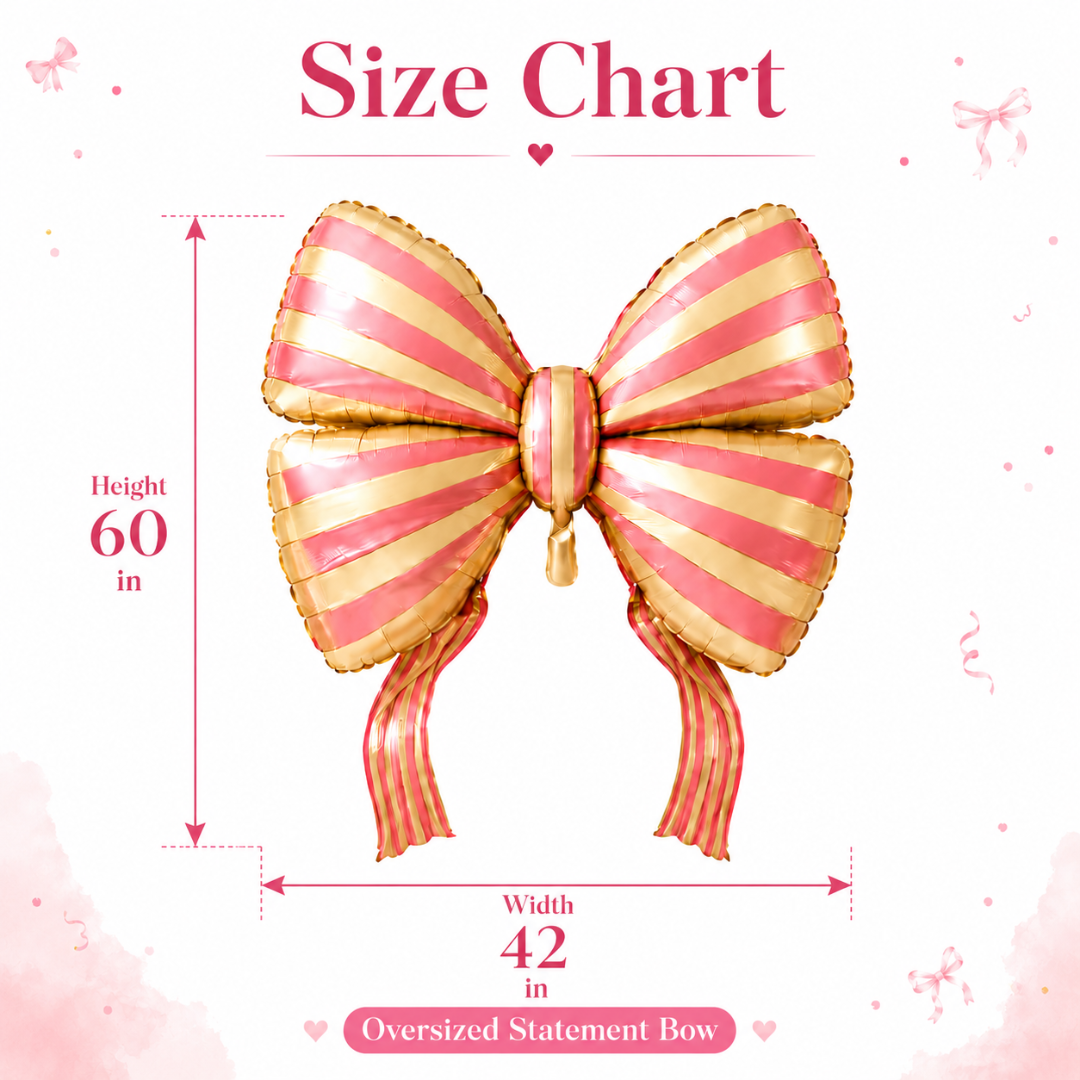 Pink Striped Bow & Heart Shaped Balloons Set - 17PC