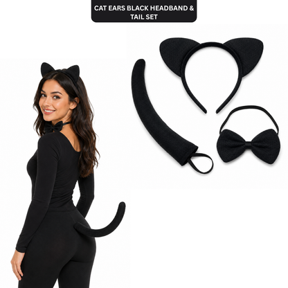 Cat Ears Black Headband & Tail Set