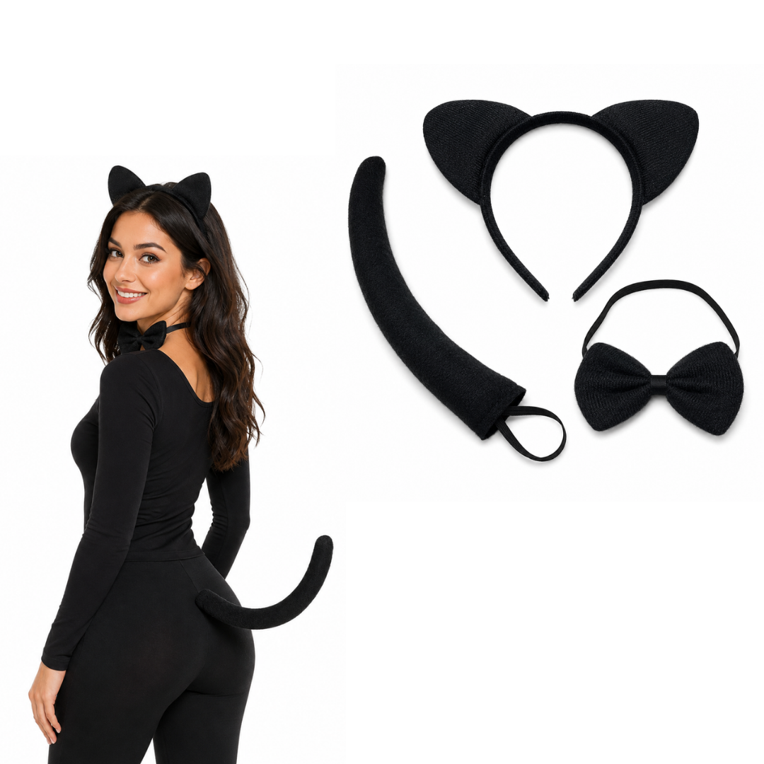 Cat Ears Black Headband & Tail Set