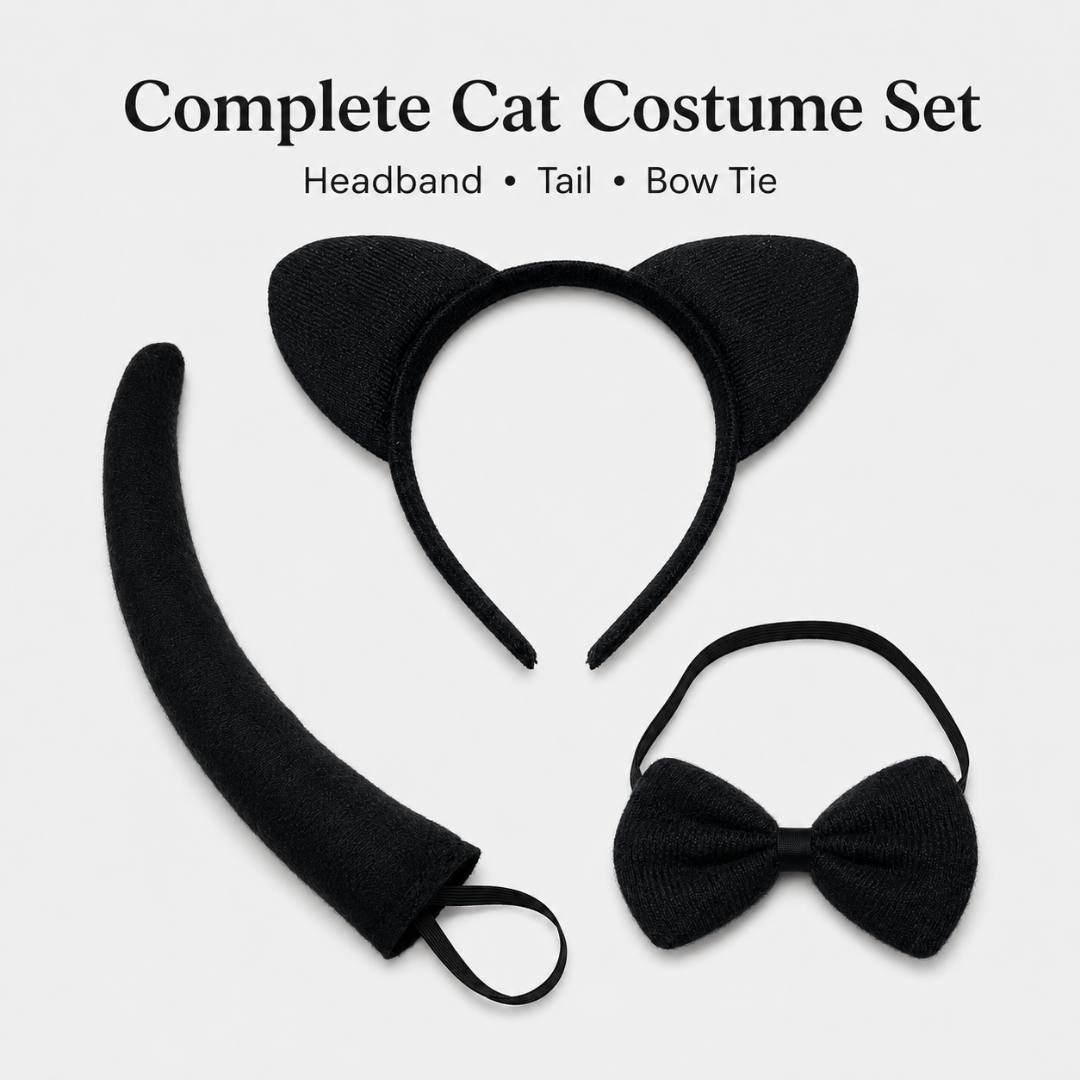 Cat Ears Black Headband & Tail Set