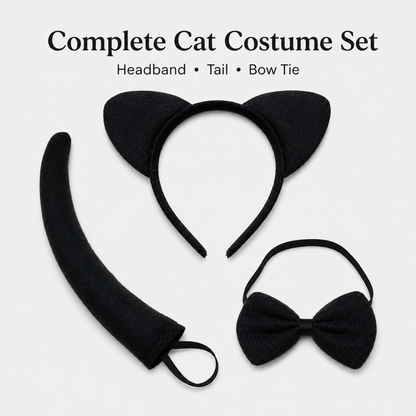 Cat Ears Black Headband & Tail Set