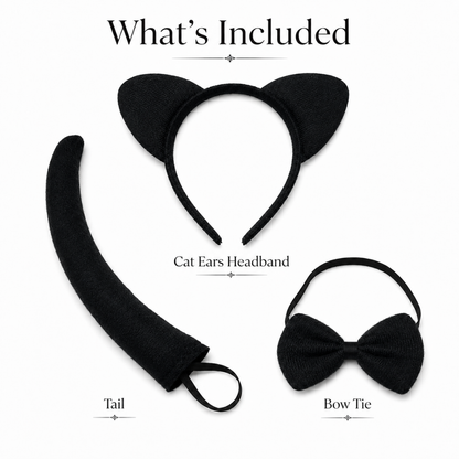 Cat Ears Black Headband & Tail Set
