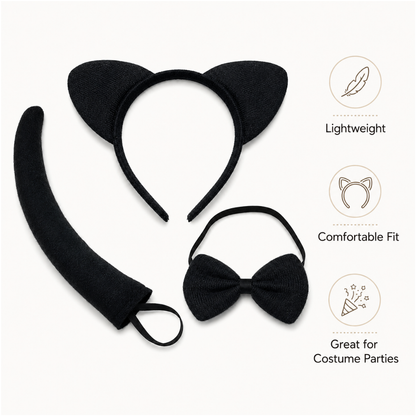Cat Ears Black Headband & Tail Set