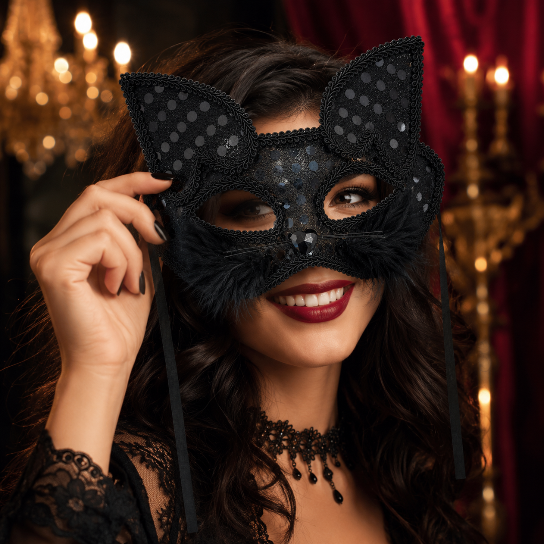 Fancy Cat Mask Black for Masquerade & Notty Party