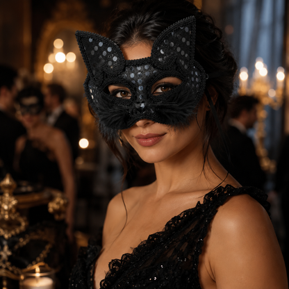 Fancy Cat Mask Black for Masquerade & Notty Party