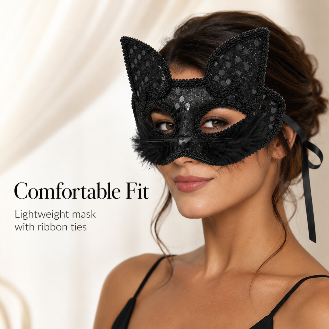 Fancy Cat Mask Black for Masquerade & Notty Party