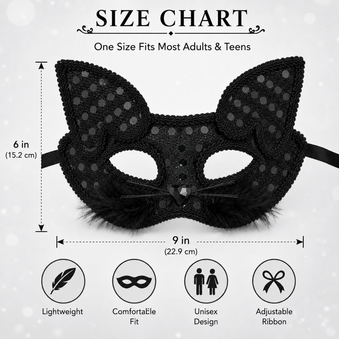Fancy Cat Mask Black for Masquerade & Notty Party