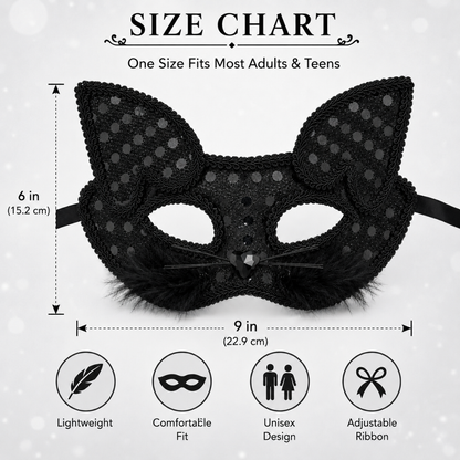 Fancy Cat Mask Black for Masquerade & Notty Party