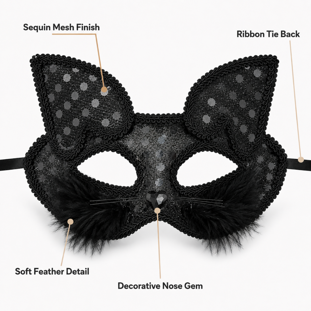 Fancy Cat Mask Black for Masquerade & Notty Party