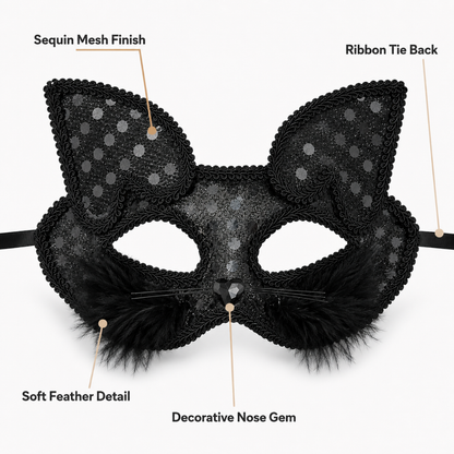 Fancy Cat Mask Black for Masquerade & Notty Party