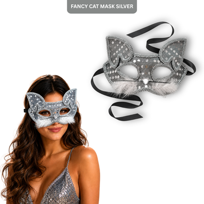 Fancy Cat Mask Silver for Masquerade & Notty Party