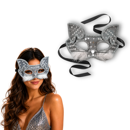 Fancy Cat Mask Silver for Masquerade & Notty Party