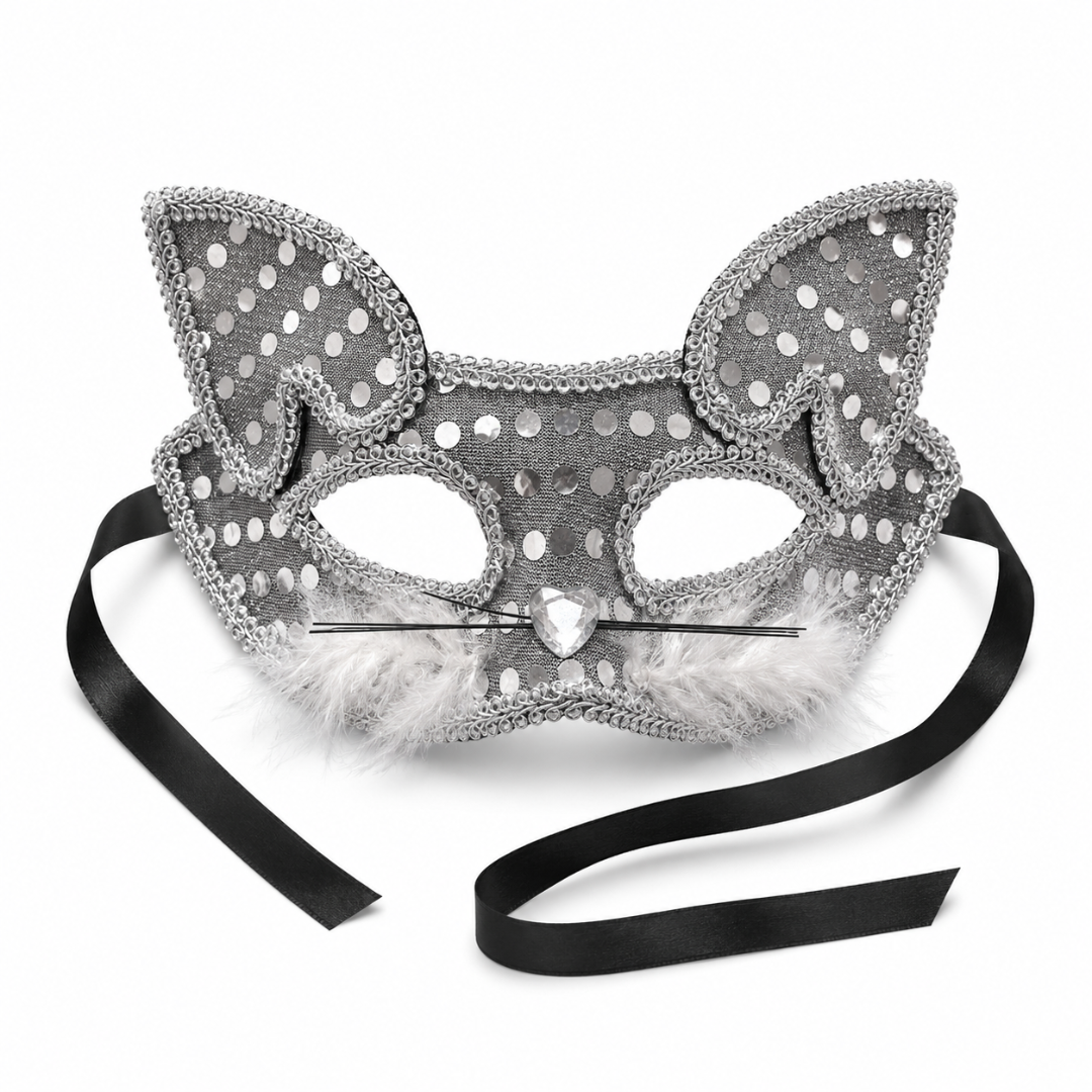 Fancy Cat Mask Silver for Masquerade & Notty Party