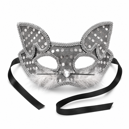 Fancy Cat Mask Silver for Masquerade & Notty Party