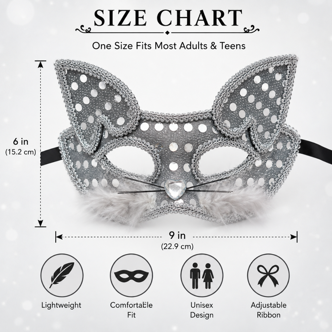 Fancy Cat Mask Silver for Masquerade & Notty Party