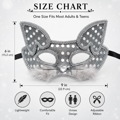 Fancy Cat Mask Silver for Masquerade & Notty Party