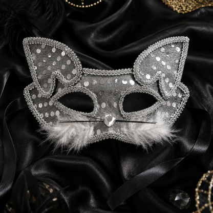 Fancy Cat Mask Silver for Masquerade & Notty Party