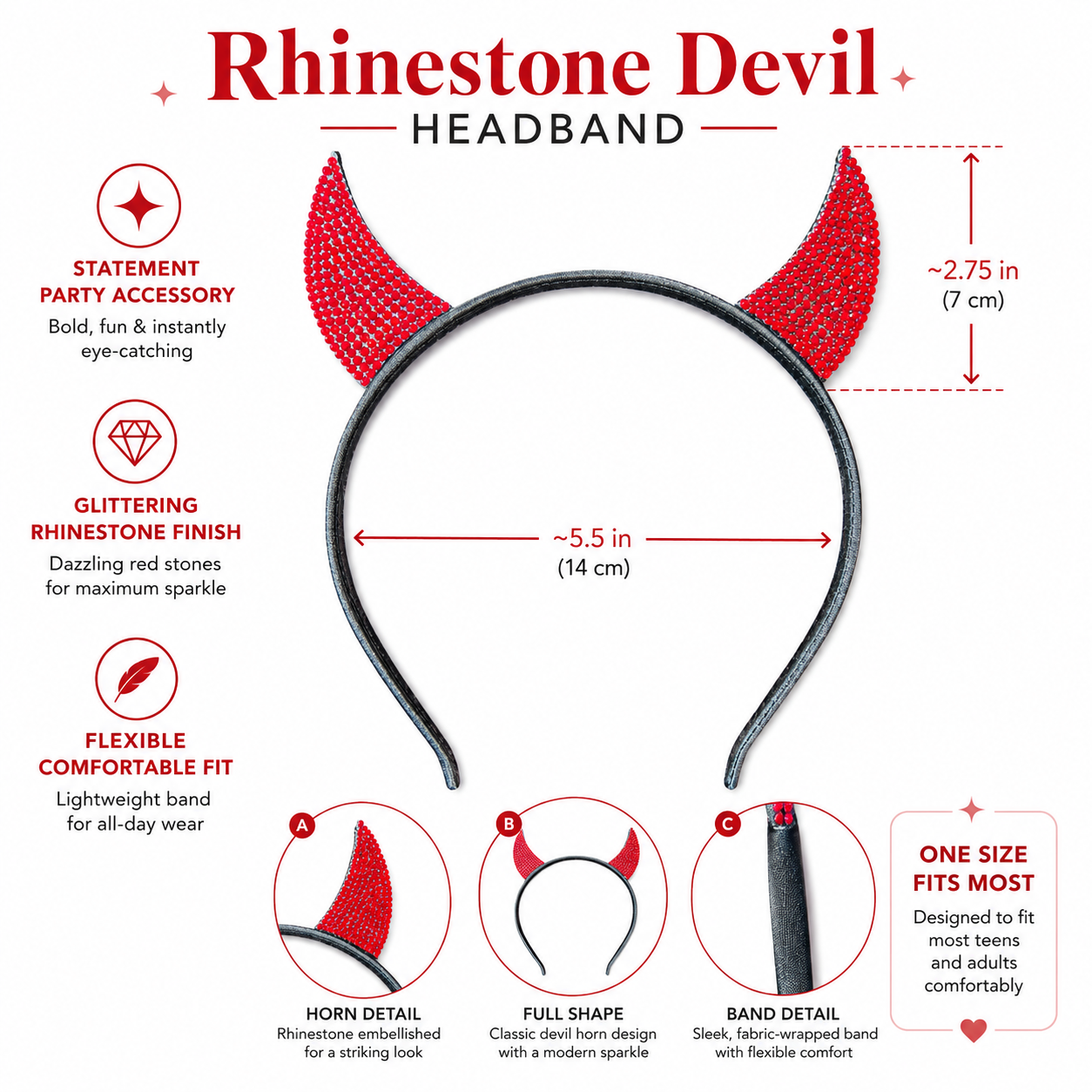 Rhine Stone Red Devil Headband