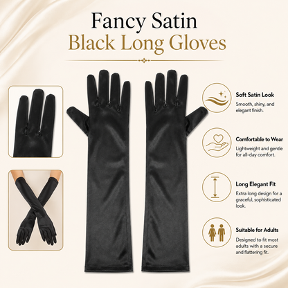 Fancy Satin Black Gloves for Dress Up