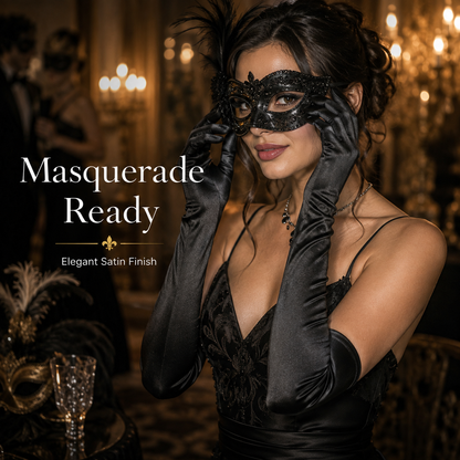 Fancy Satin Black Gloves for Dress Up