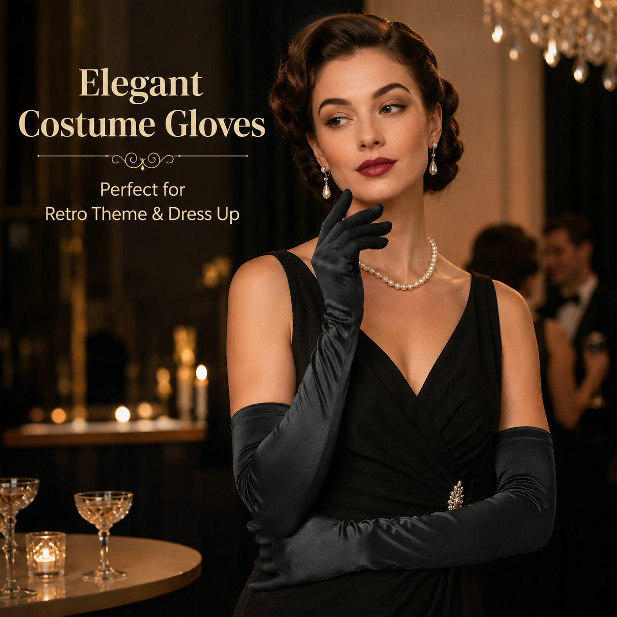 Fancy Satin Black Gloves for Dress Up