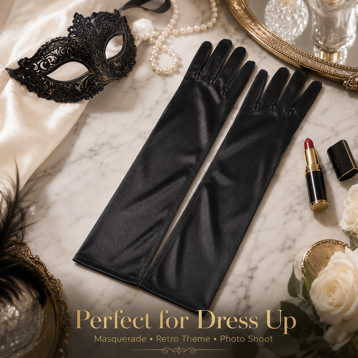 Fancy Satin Black Gloves for Dress Up