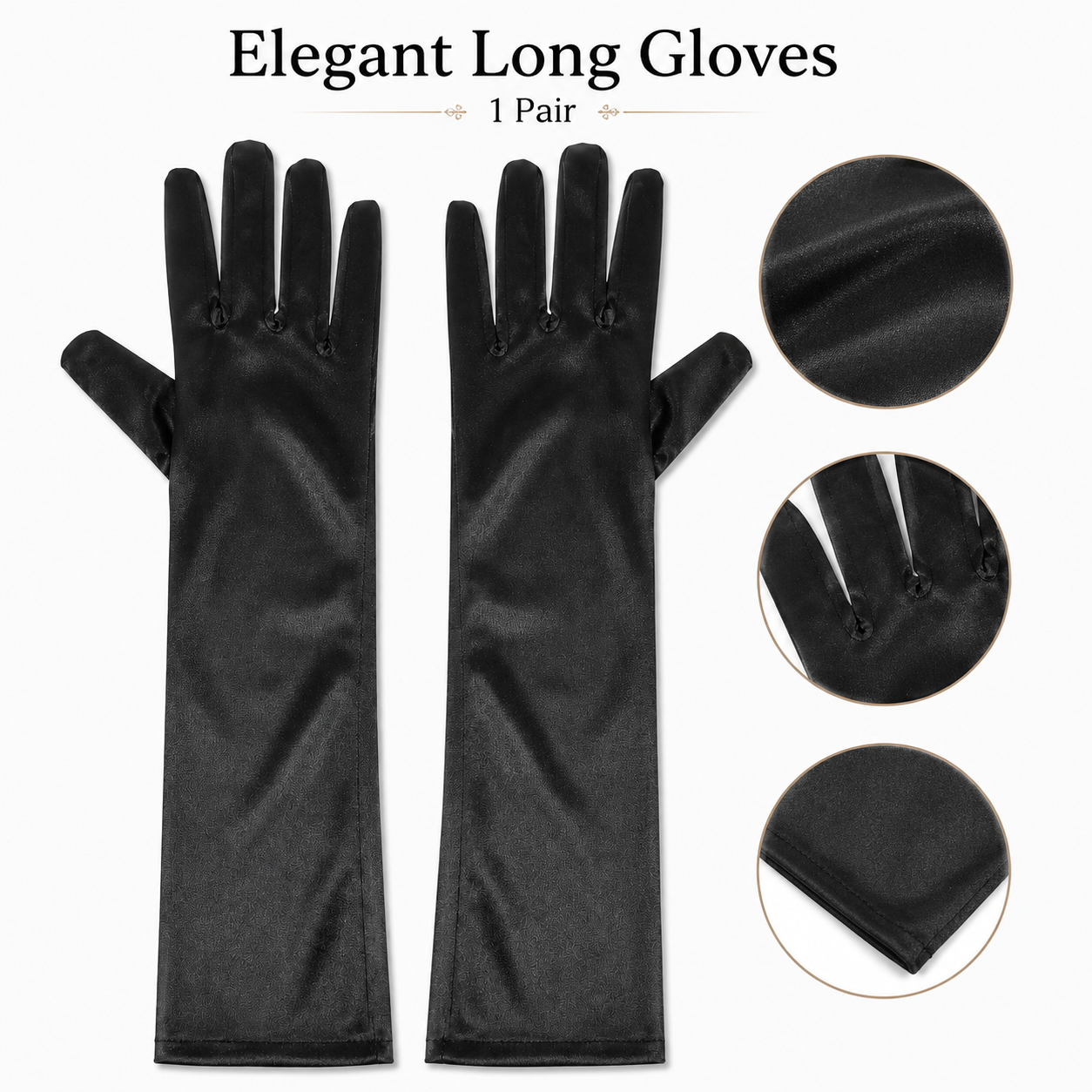 Fancy Satin Black Gloves for Dress Up