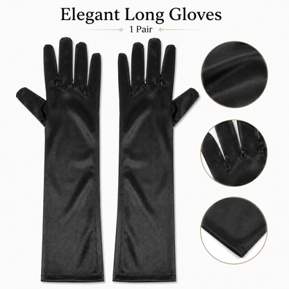 Fancy Satin Black Gloves for Dress Up