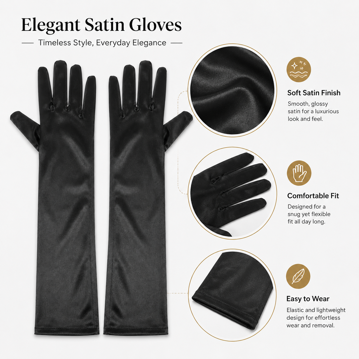 Fancy Satin Black Gloves for Dress Up