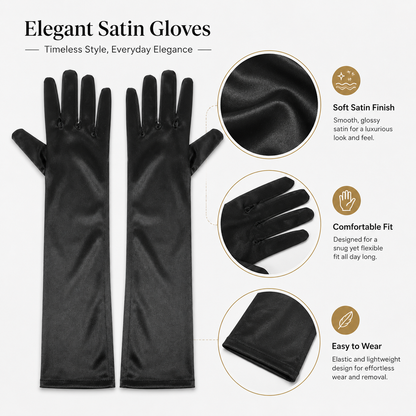 Fancy Satin Black Gloves for Dress Up