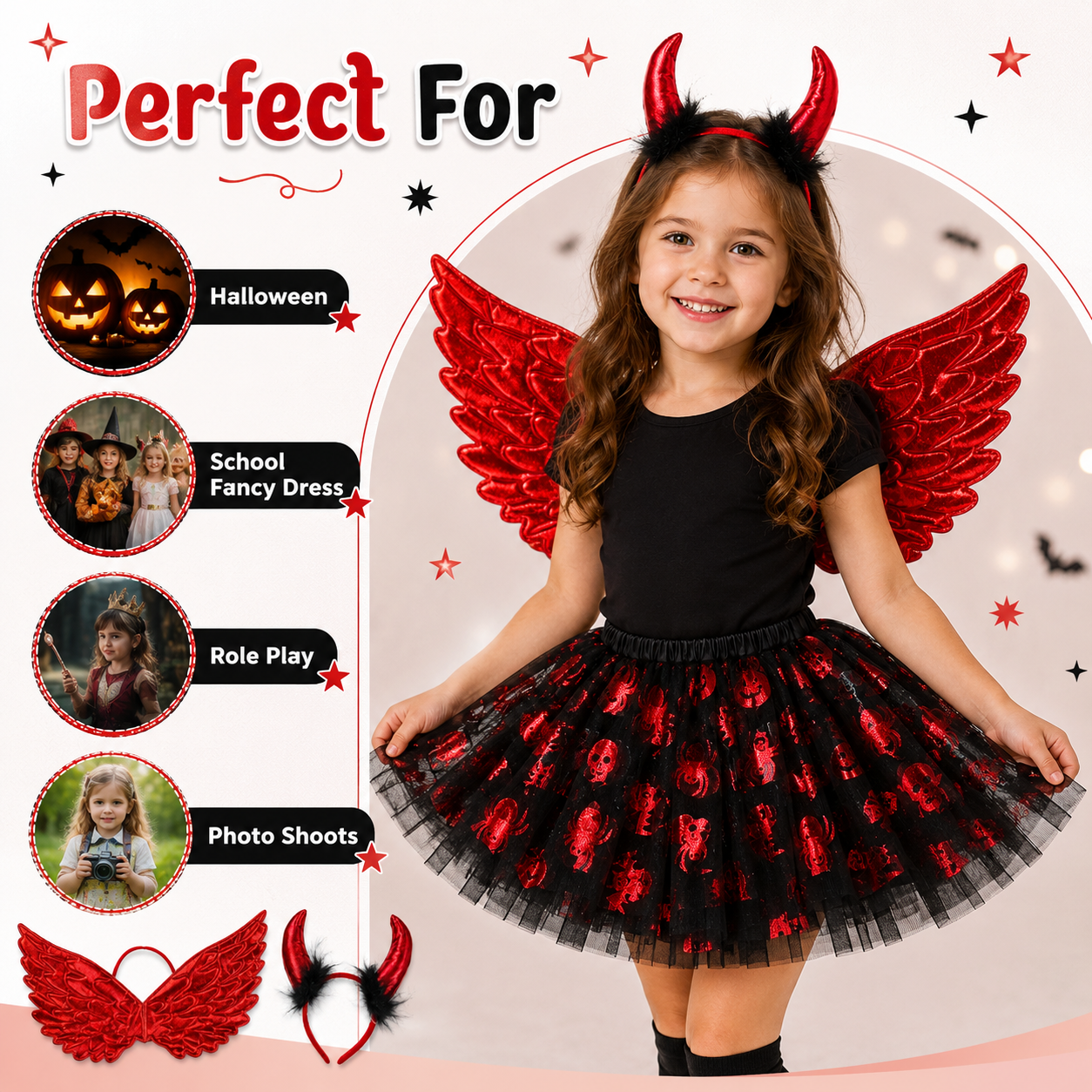 Devil Angel Tutu Dress 3PC Set