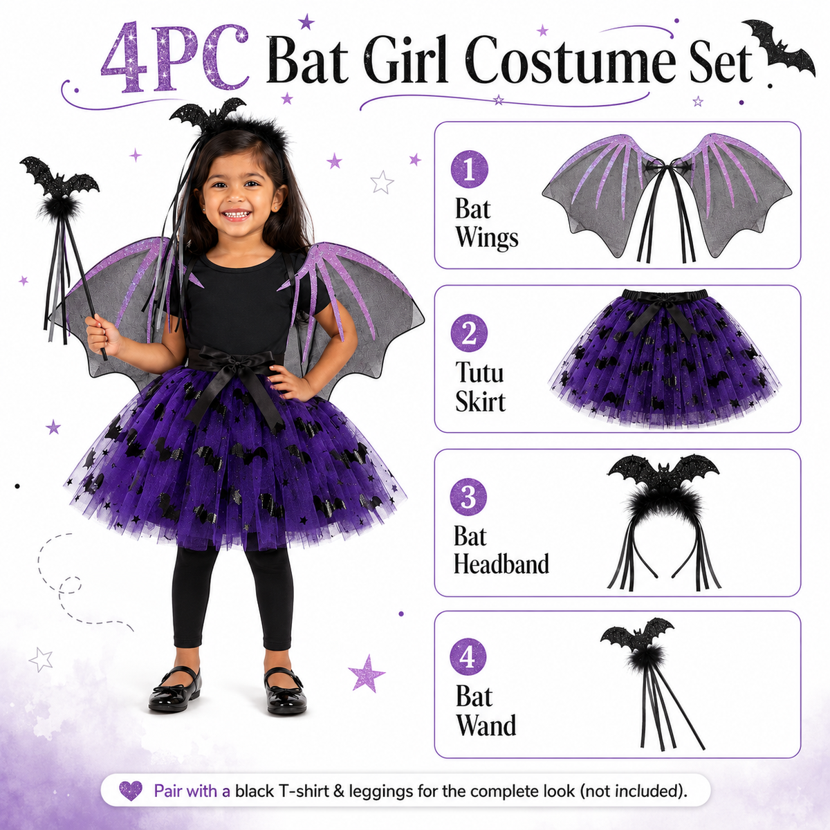 Bat Girl Tutu Dress 4PC Set - Size SS - Age 1 to 3