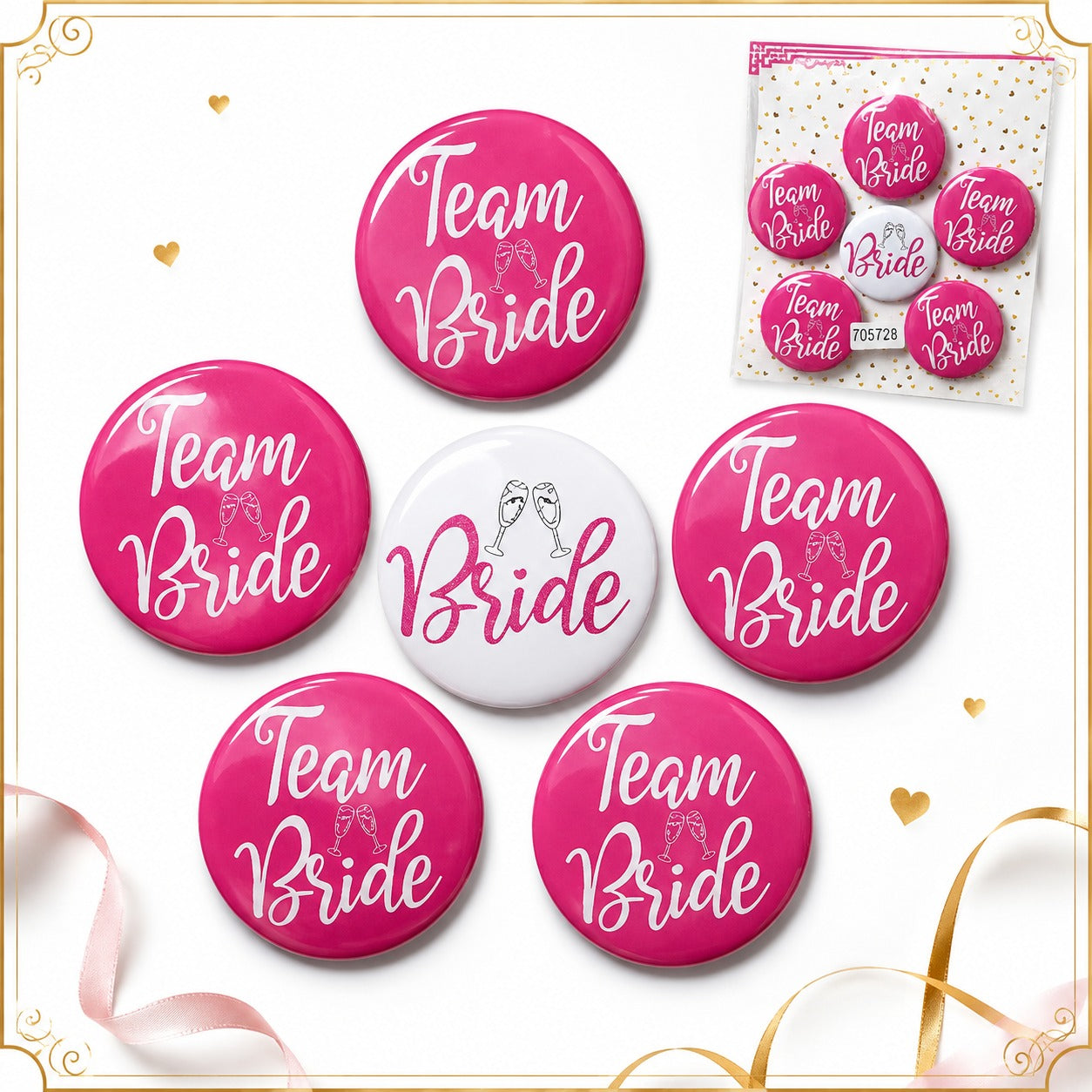 Team Bride & Bride To Be Buttons - 6PC