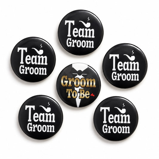 Team Groom & Groom To Be Buttons - 6PC