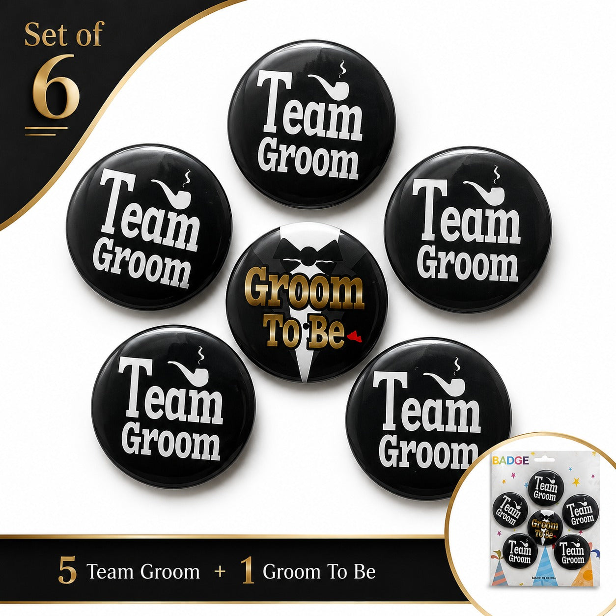 Team Groom & Groom To Be Buttons - 6PC
