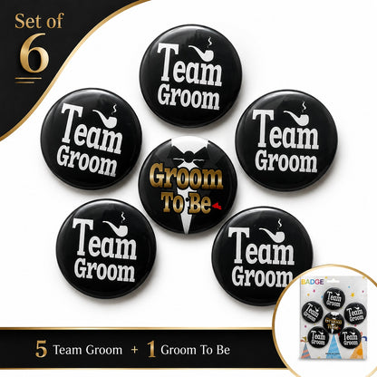Team Groom & Groom To Be Buttons - 6PC