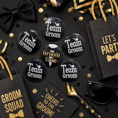 Team Groom & Groom To Be Buttons - 6PC