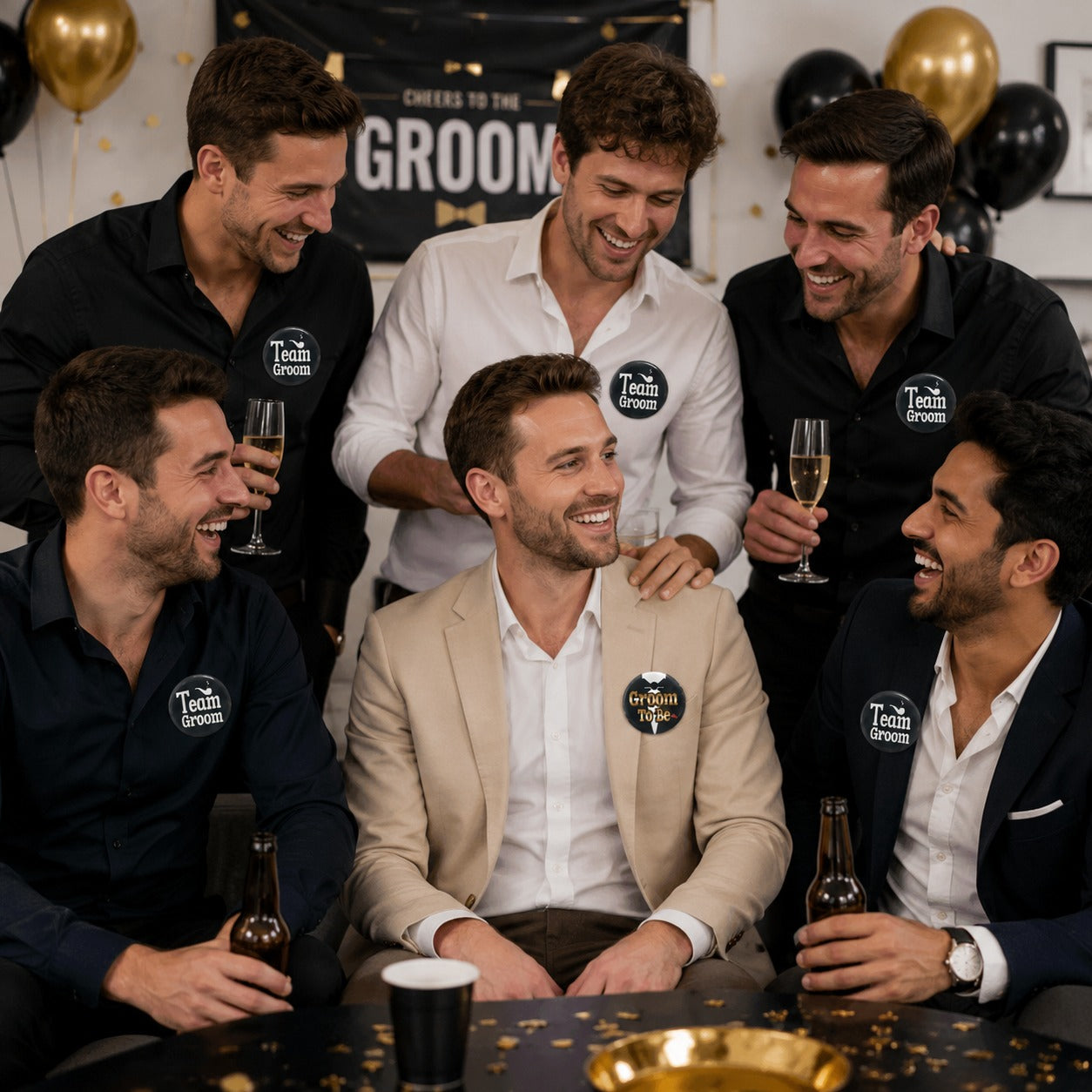 Team Groom & Groom To Be Buttons - 6PC