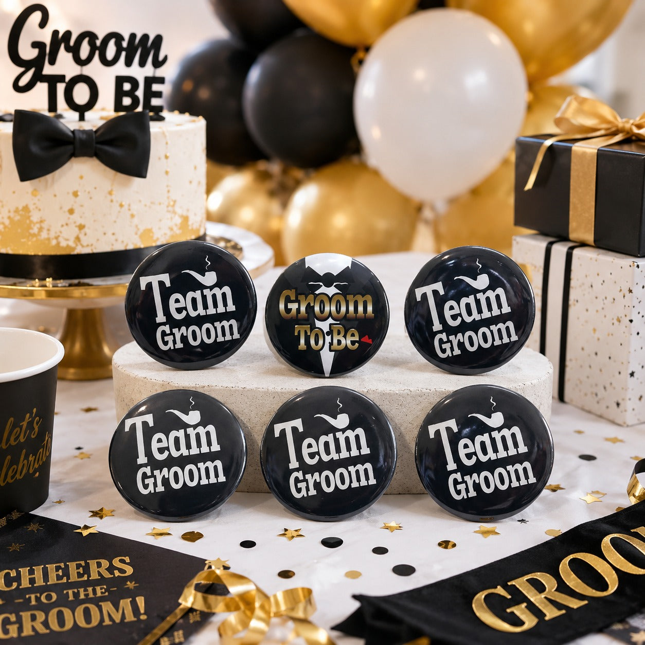Team Groom & Groom To Be Buttons - 6PC