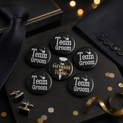 Team Groom & Groom To Be Buttons - 6PC