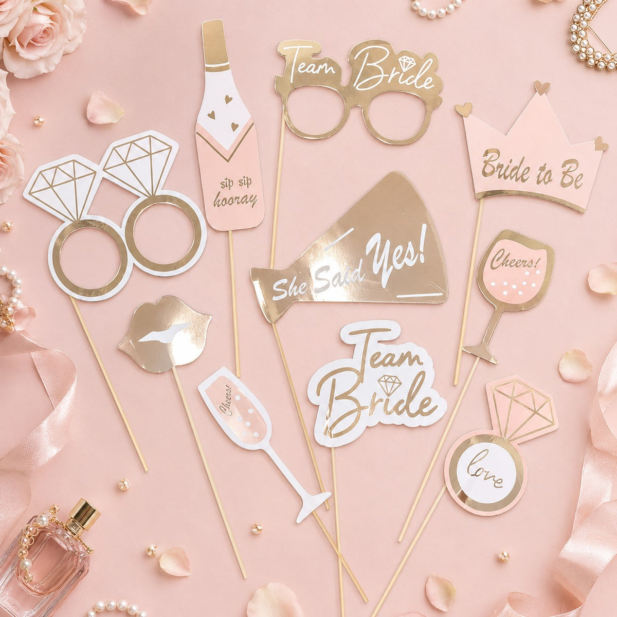 Team Bride Photo Props  Rose Gold - 10PC
