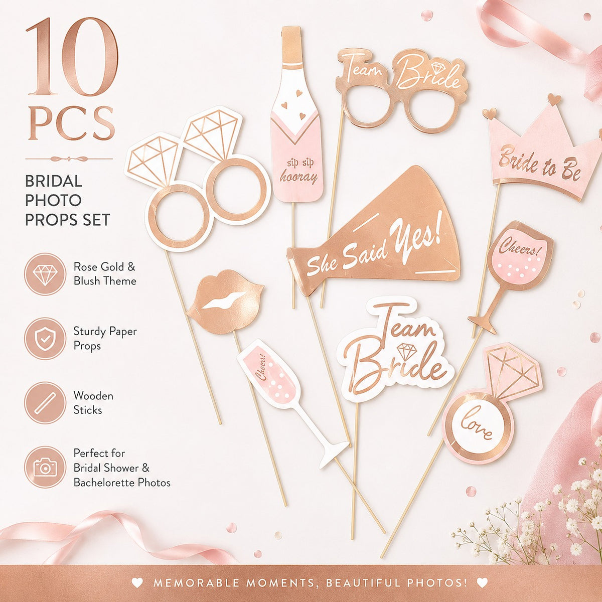 Team Bride Photo Props  Rose Gold - 10PC