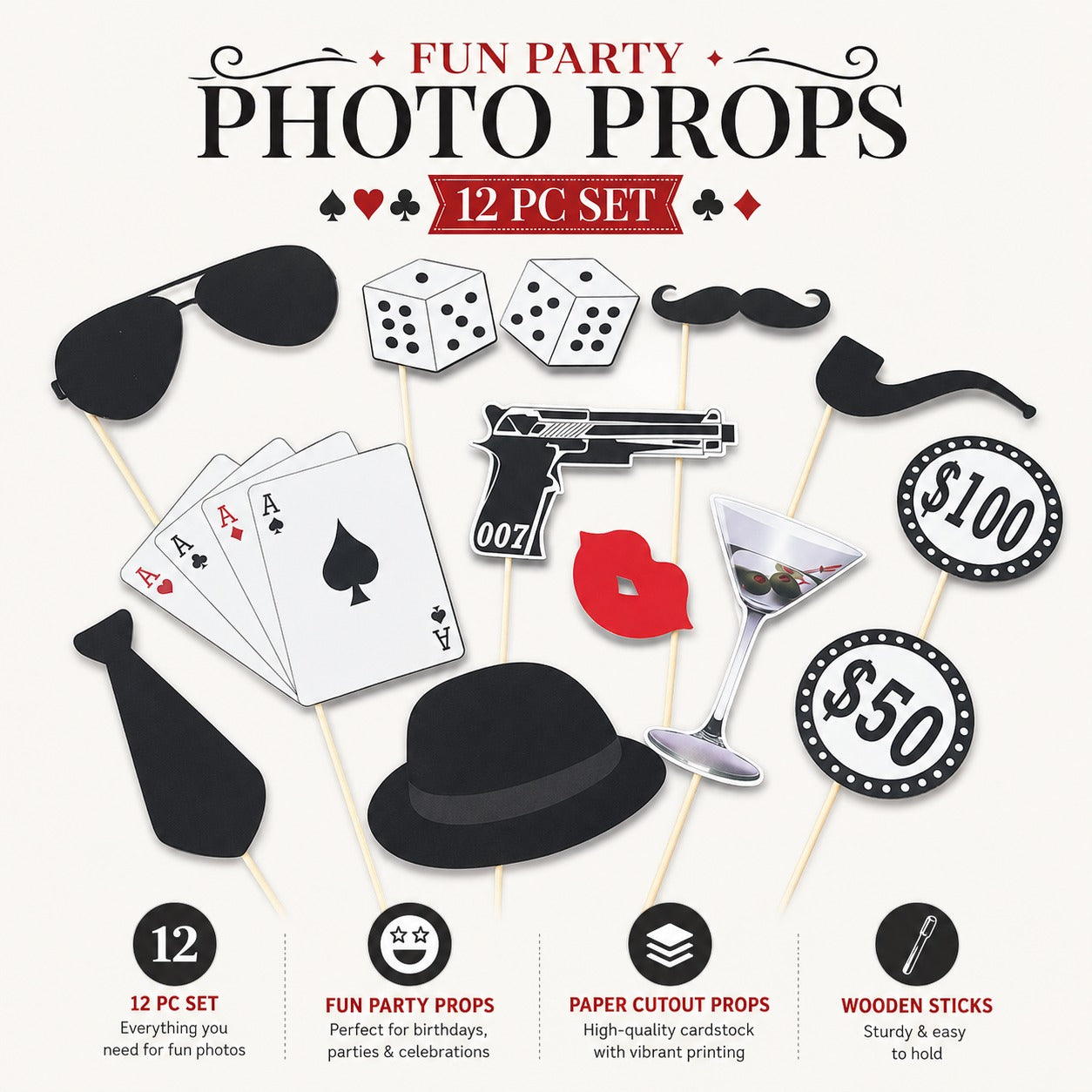 Card Party Photo Props - 12PC