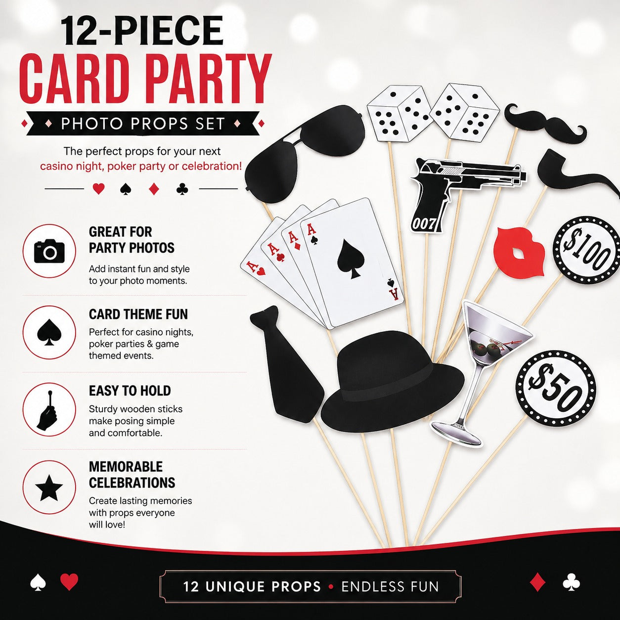 Card Party Photo Props - 12PC