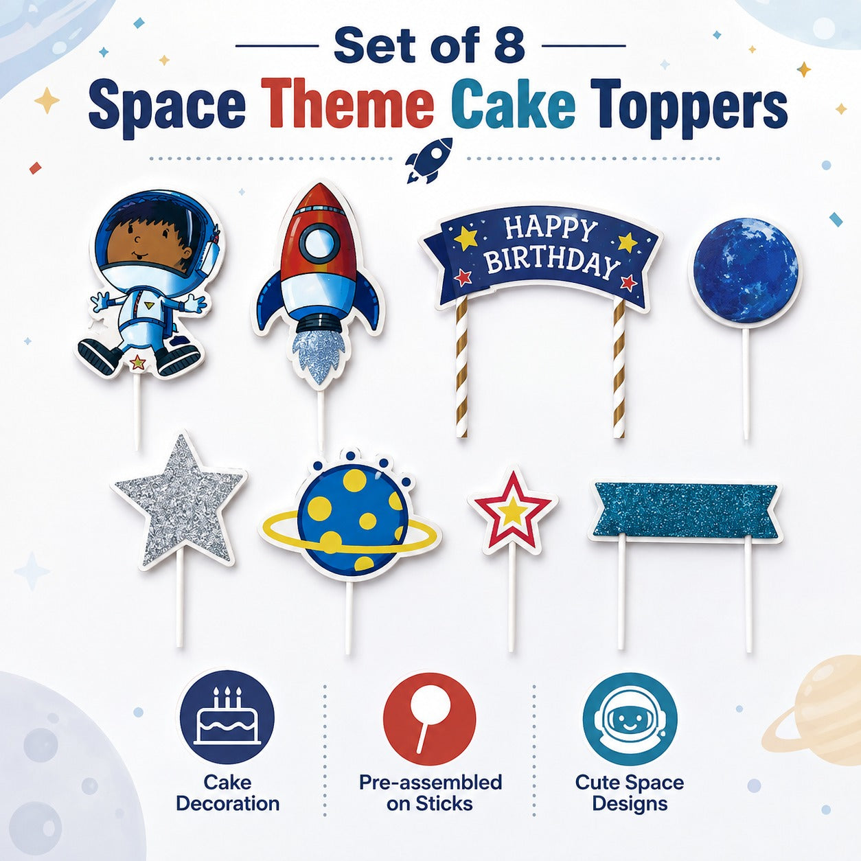 Space Theme Cake Topper - 7PC