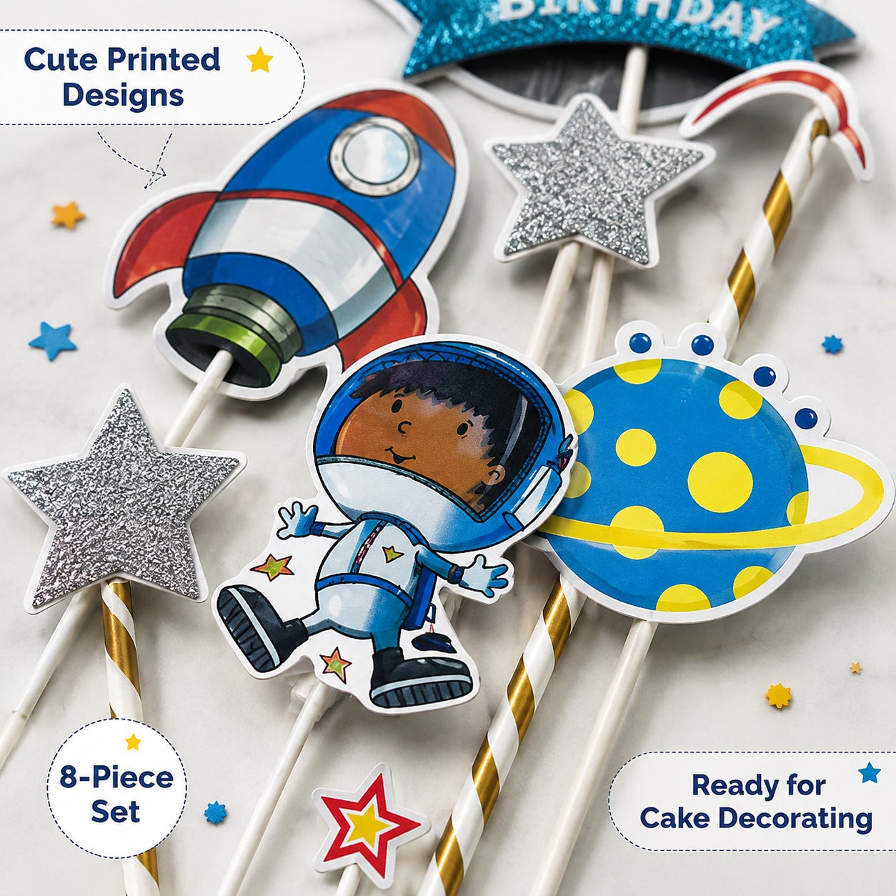 Space Theme Cake Topper - 7PC