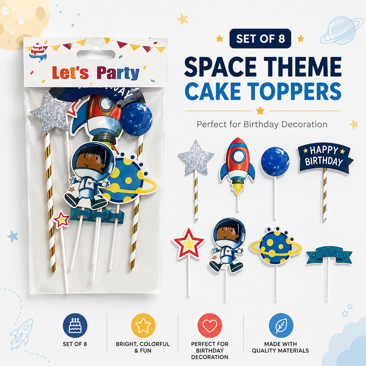Space Theme Cake Topper - 7PC